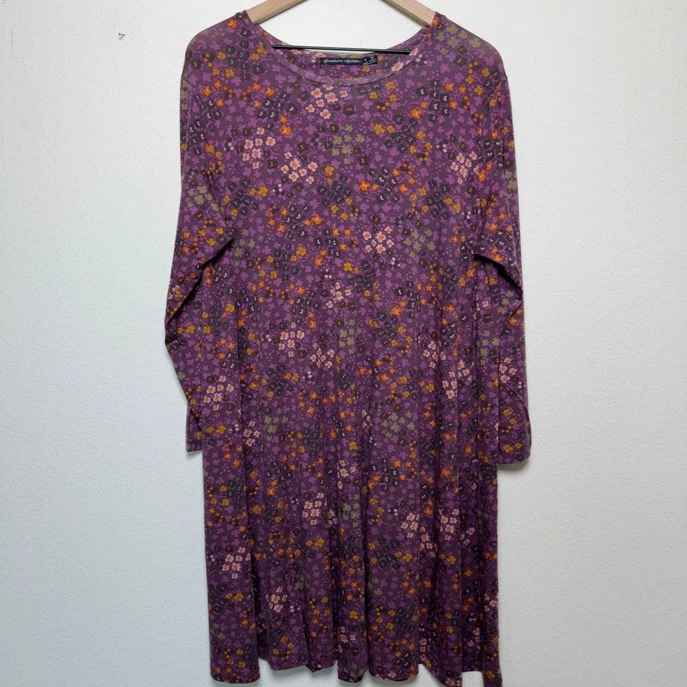 Gudrun Sjoden Women Tunic Dress XL Purple Floral Pockets Lyocell Stretch